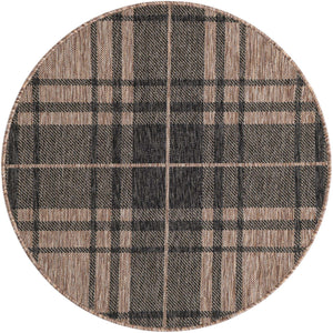 Black and Brown 3' 1 x 3' 1 Outdoor Checkered Round Area Rug Weather Resistant for Patio, Deck, Terrace, Balcony, Porch 100% Polypropylene Geometric Carpet for Sale at Rug Engine