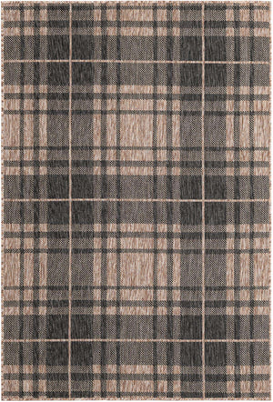 Black and Brown 4' 1 x 6' 1 Outdoor Checkered Rectangle Area Rug Weather Resistant for Patio, Deck, Terrace, Balcony, Porch