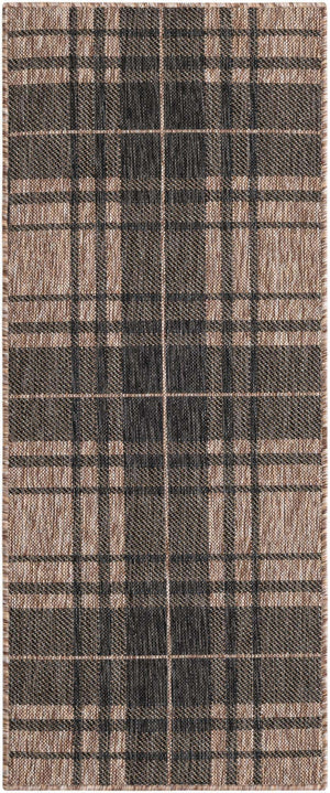 Black and Brown 2' x 5' 3 Outdoor Checkered Runner Area Rug Weather Resistant for Patio, Deck, Terrace, Balcony, Porch 100% Polypropylene Geometric Carpet for Sale at Rug Engine
