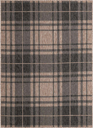 Black and Brown 5' 3 x 7' 1 Outdoor Checkered Rectangle Area Rug Weather Resistant for Patio, Deck, Terrace, Balcony, Porch 100% Polypropylene Geometric Carpet for Sale at Rug Engine