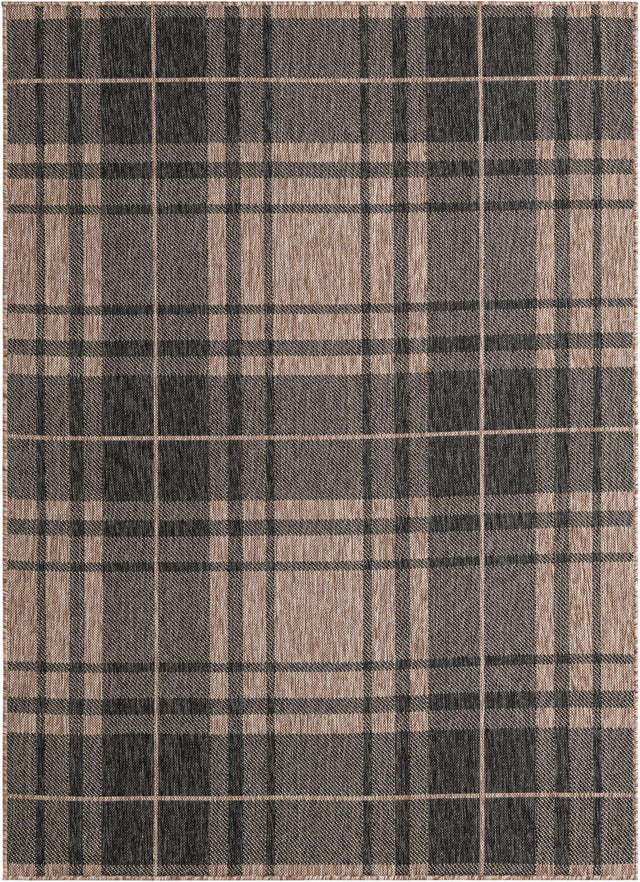 Black and Brown 5' 3 x 7' 1 Outdoor Checkered Rectangle Area Rug Weather Resistant for Patio, Deck, Terrace, Balcony, Porch 100% Polypropylene Geometric Carpet for Sale at Rug Engine