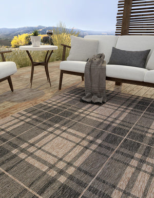 Black and Brown 5' 3 x 8' Outdoor Checkered Rectangle Area Rug Weather Resistant for Patio, Deck, Terrace, Balcony, Porch 100% Polypropylene Geometric Carpet for Sale at Rug Engine