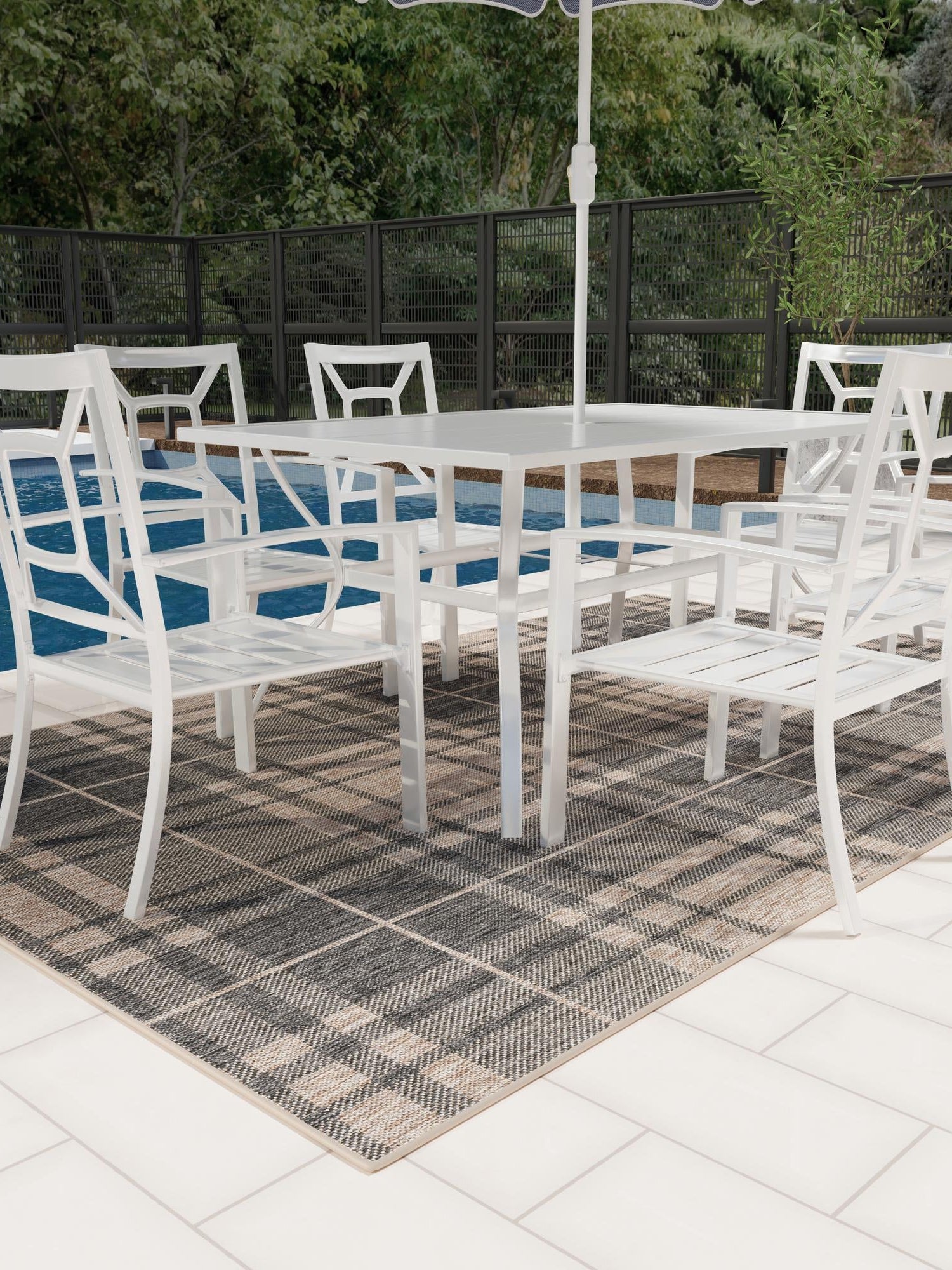 Black and Brown 7' 10 x 10' Outdoor Checkered Rectangle Area Rug Weather Resistant for Patio, Deck, Terrace, Balcony, Porch 100% Polypropylene Geometric Carpet for Sale at Rug Engine