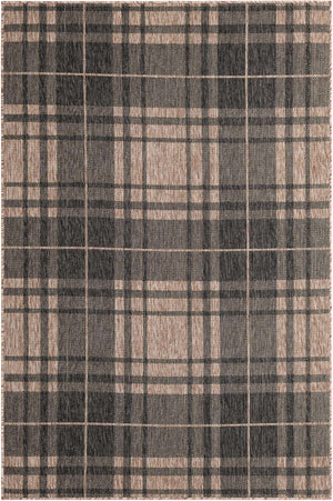 Black and Brown 5' 3 x 8' Outdoor Checkered Rectangle Area Rug Weather Resistant for Patio, Deck, Terrace, Balcony, Porch 100% Polypropylene Geometric Carpet for Sale at Rug Engine