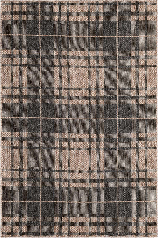 Black and Brown 5' 3 x 8' Outdoor Checkered Rectangle Area Rug Weather Resistant for Patio, Deck, Terrace, Balcony, Porch 100% Polypropylene Geometric Carpet for Sale at Rug Engine