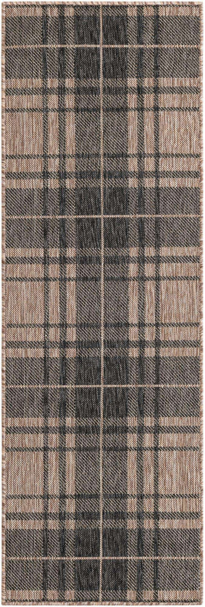 Black and Brown 2' x 6' 1 Outdoor Checkered Runner Area Rug Weather Resistant for Patio, Deck, Terrace, Balcony, Porch 100% Polypropylene Geometric Carpet for Sale at Rug Engine
