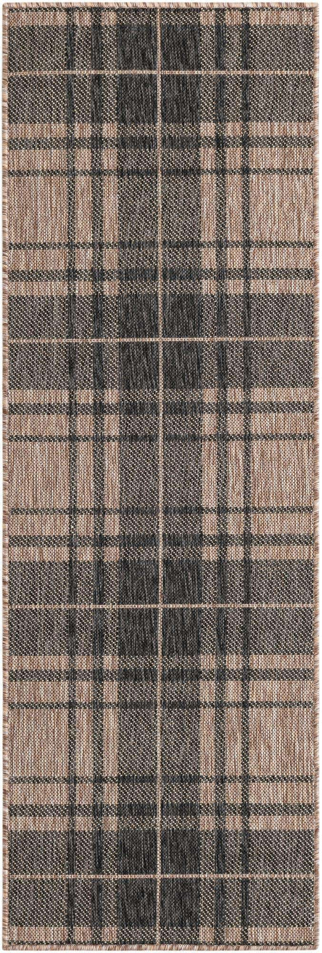 Black and Brown 2' x 6' 1 Outdoor Checkered Runner Area Rug Weather Resistant for Patio, Deck, Terrace, Balcony, Porch 100% Polypropylene Geometric Carpet for Sale at Rug Engine