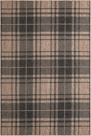 Black and Brown 6' 1 x 9' Outdoor Checkered Rectangle Area Rug Weather Resistant for Patio, Deck, Terrace, Balcony, Porch 100% Polypropylene Geometric Carpet for Sale at Rug Engine