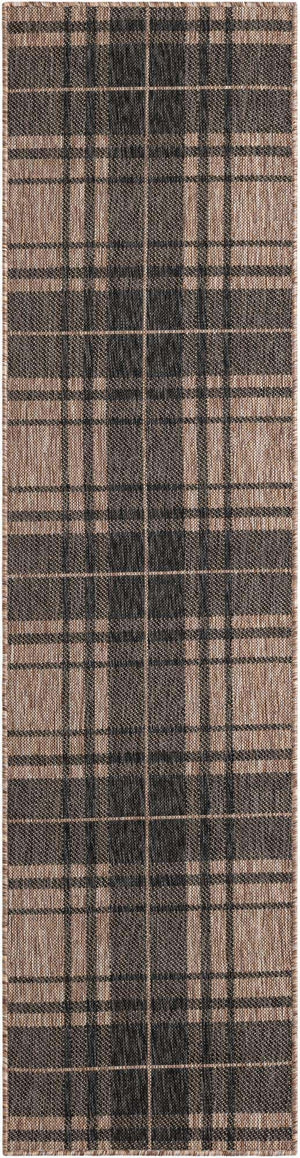 Black and Brown 2' x 8' Outdoor Checkered Runner Area Rug Weather Resistant for Patio, Deck, Terrace, Balcony, Porch 100% Polypropylene Geometric Carpet for Sale at Rug Engine