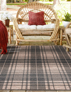 Black and Brown 7' 10 x 7' 10 Outdoor Checkered Square Area Rug Weather Resistant for Patio, Deck, Terrace, Balcony, Porch 100% Polypropylene Geometric Carpet for Sale at Rug Engine