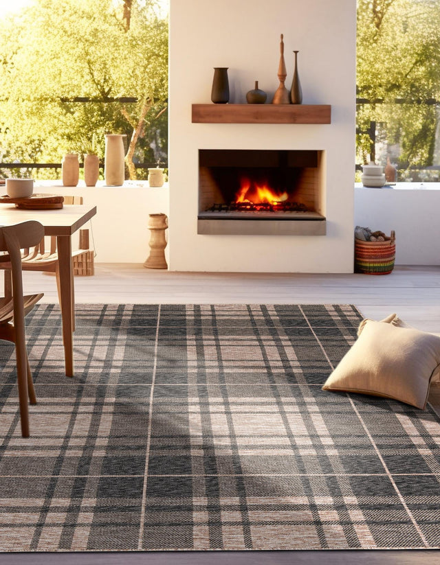 Black and Brown 10' x 10' Outdoor Checkered Square Rug
