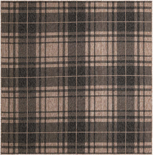 Black and Brown 7' 10 x 7' 10 Outdoor Checkered Square Area Rug Weather Resistant for Patio, Deck, Terrace, Balcony, Porch 100% Polypropylene Geometric Carpet for Sale at Rug Engine