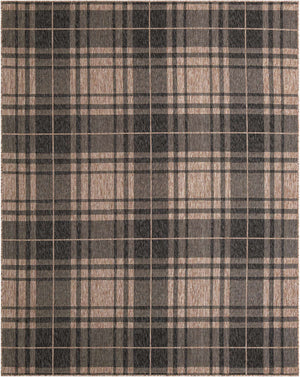 Black and Brown 7' 10 x 10' Outdoor Checkered Rectangle Area Rug Weather Resistant for Patio, Deck, Terrace, Balcony, Porch