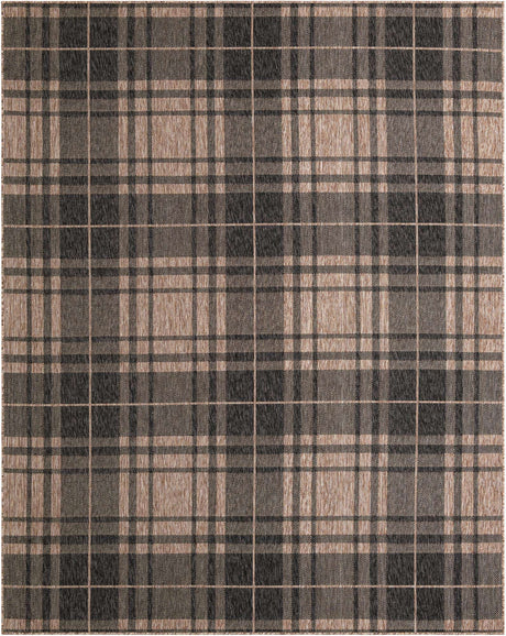 Black and Brown 8' x 10' Outdoor Checkered Rectangle Rug