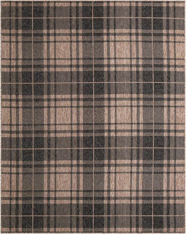 Black and Brown 7' 10 x 10' Outdoor Checkered Rectangle Area Rug Weather Resistant for Patio, Deck, Terrace, Balcony, Porch