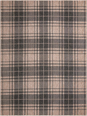 Black and Brown 9' x 12' Outdoor Checkered Rectangle Area Rug Weather Resistant for Patio, Deck, Terrace, Balcony, Porch 100% Polypropylene Geometric Carpet for Sale at Rug Engine