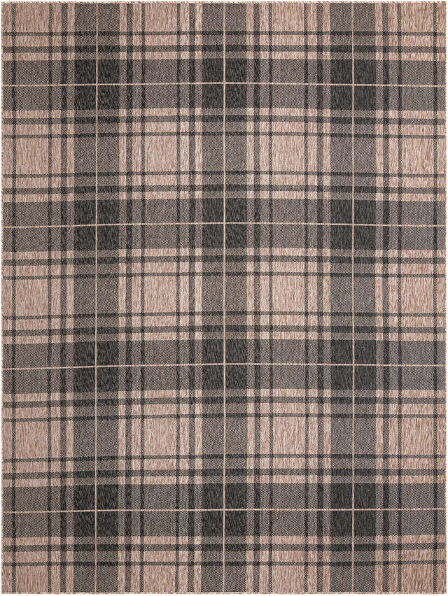 Black and Brown 9' x 12' Outdoor Checkered Rectangle Area Rug Weather Resistant for Patio, Deck, Terrace, Balcony, Porch 100% Polypropylene Geometric Carpet for Sale at Rug Engine