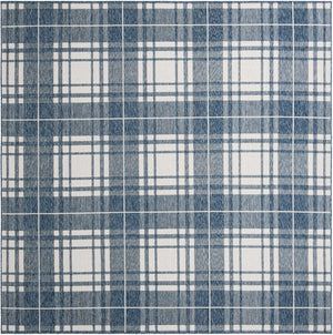 Blue 10' x 10' Outdoor Checkered Square Area Rug Weather Resistant for Patio, Deck, Terrace, Balcony, Porch 100% Polypropylene Geometric Carpet for Sale at Rug Engine