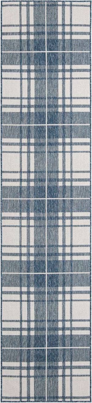 Blue 2' 7 x 12' Outdoor Checkered Runner Area Rug Weather Resistant for Patio, Deck, Terrace, Balcony, Porch 100% Polypropylene Geometric Carpet for Sale at Rug Engine