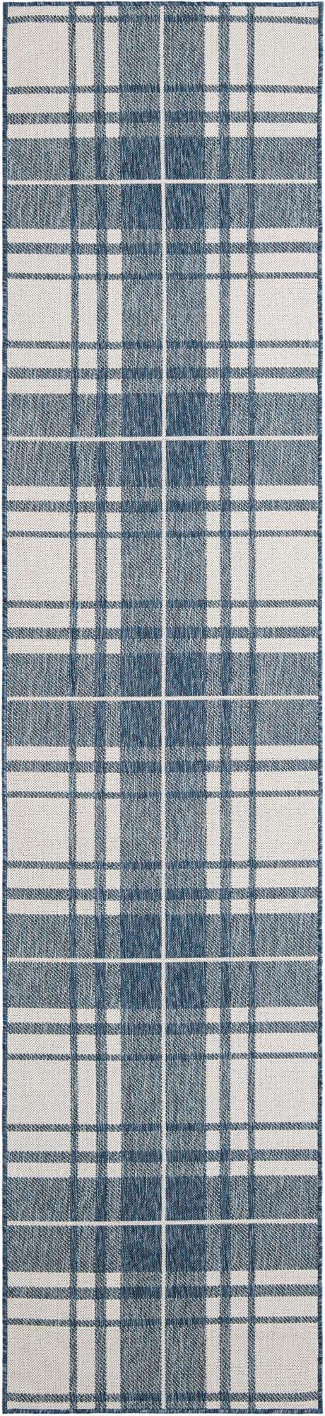Blue 2' 7 x 12' Outdoor Checkered Runner Area Rug Weather Resistant for Patio, Deck, Terrace, Balcony, Porch 100% Polypropylene Geometric Carpet for Sale at Rug Engine