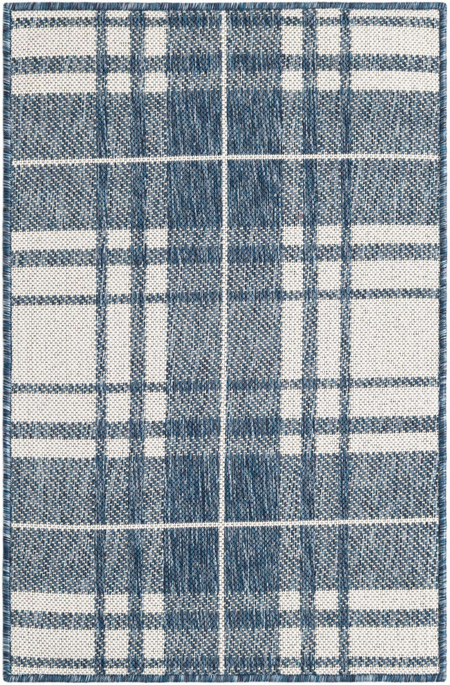 Blue 2' x 3' 1 Outdoor Checkered Rectangle Area Rug Weather Resistant for Patio, Deck, Terrace, Balcony, Porch 100% Polypropylene Geometric Carpet for Sale at Rug Engine