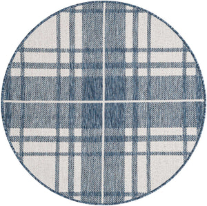 Blue 3' 1 x 3' 1 Outdoor Checkered Round Area Rug Weather Resistant for Patio, Deck, Terrace, Balcony, Porch 100% Polypropylene Geometric Carpet for Sale at Rug Engine
