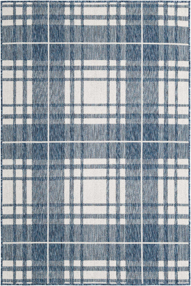 Blue 4' 1 x 6' 1 Outdoor Checkered Rectangle Area Rug Weather Resistant for Patio, Deck, Terrace, Balcony, Porch 100% Polypropylene Geometric Carpet for Sale at Rug Engine