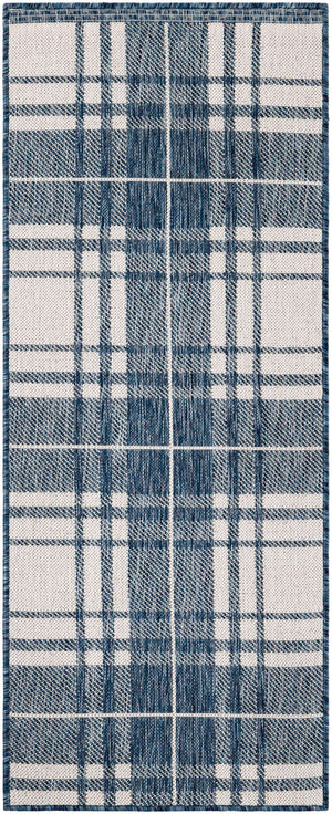 Blue 2' x 5' 3 Outdoor Checkered Runner Area Rug Weather Resistant for Patio, Deck, Terrace, Balcony, Porch 100% Polypropylene Geometric Carpet for Sale at Rug Engine