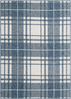 Blue 5' 3 x 7' 1 Outdoor Checkered Rectangle Area Rug Weather Resistant for Patio, Deck, Terrace, Balcony, Porch 100% Polypropylene Geometric Carpet for Sale at Rug Engine