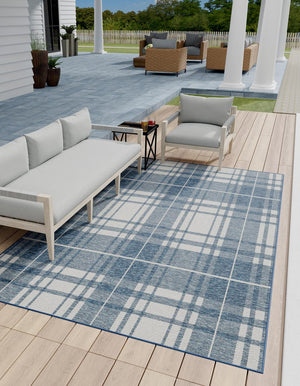 Blue 5' 3 x 8' Outdoor Checkered Rectangle Area Rug Weather Resistant for Patio, Deck, Terrace, Balcony, Porch 100% Polypropylene Geometric Carpet for Sale at Rug Engine