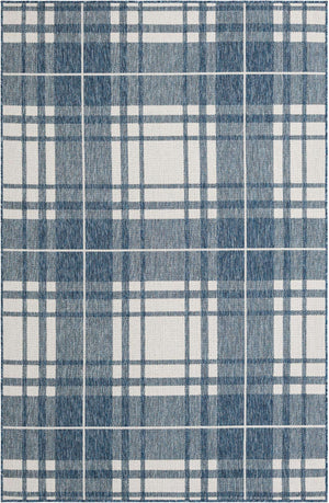 Blue 5' 3 x 8' Outdoor Checkered Rectangle Area Rug Weather Resistant for Patio, Deck, Terrace, Balcony, Porch 100% Polypropylene Geometric Carpet for Sale at Rug Engine