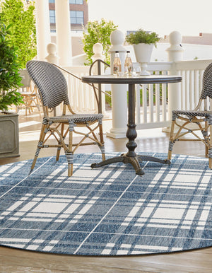 Blue 3' 1 x 3' 1 Outdoor Checkered Round Area Rug Weather Resistant for Patio, Deck, Terrace, Balcony, Porch 100% Polypropylene Geometric Carpet for Sale at Rug Engine