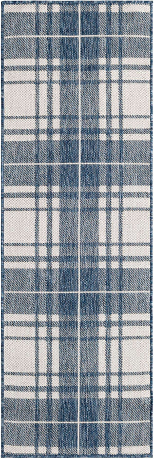 Blue 2' x 6' 1 Outdoor Checkered Runner Area Rug Weather Resistant for Patio, Deck, Terrace, Balcony, Porch 100% Polypropylene Geometric Carpet for Sale at Rug Engine