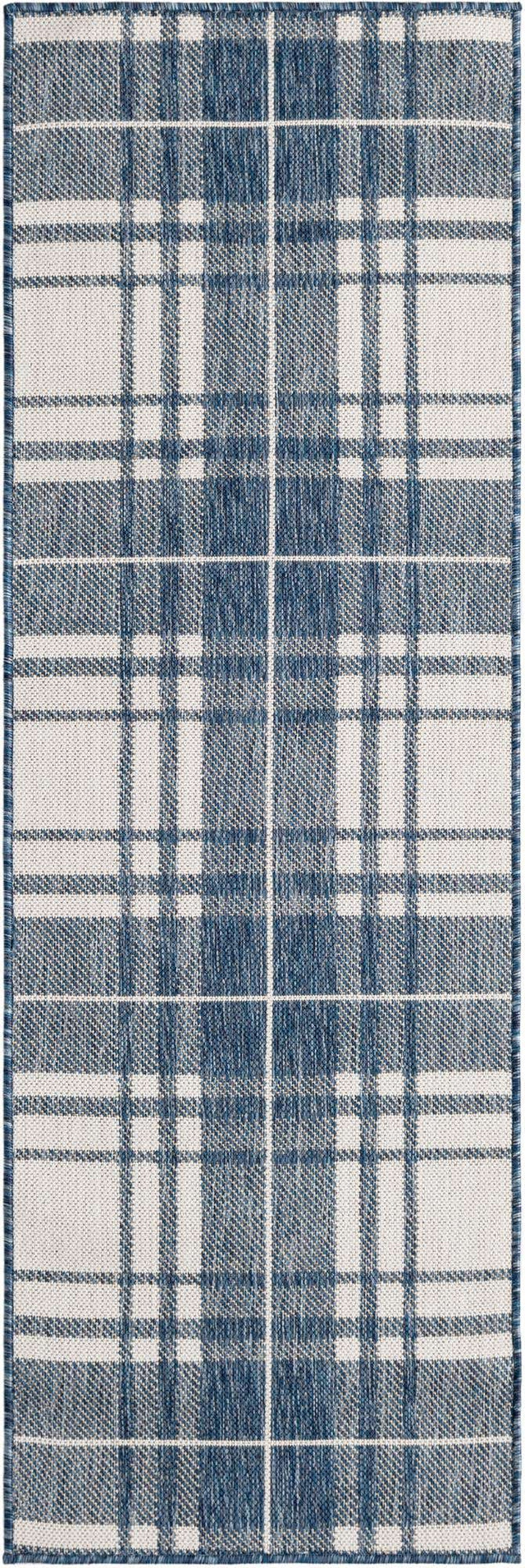 Blue 2' x 6' 1 Outdoor Checkered Runner Area Rug Weather Resistant for Patio, Deck, Terrace, Balcony, Porch 100% Polypropylene Geometric Carpet for Sale at Rug Engine