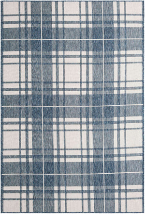 Blue 6' 1 x 9' Outdoor Checkered Rectangle Area Rug Weather Resistant for Patio, Deck, Terrace, Balcony, Porch 100% Polypropylene Geometric Carpet for Sale at Rug Engine