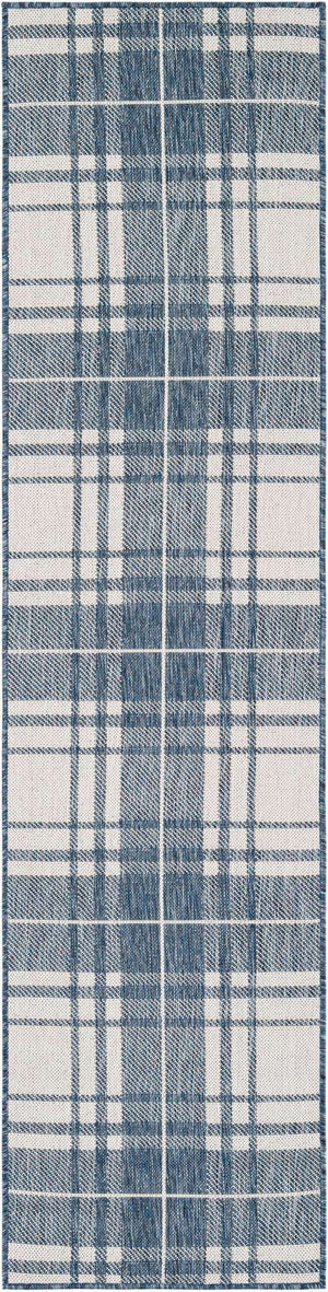 Blue 2' x 8' Outdoor Checkered Runner Area Rug Weather Resistant for Patio, Deck, Terrace, Balcony, Porch 100% Polypropylene Geometric Carpet for Sale at Rug Engine