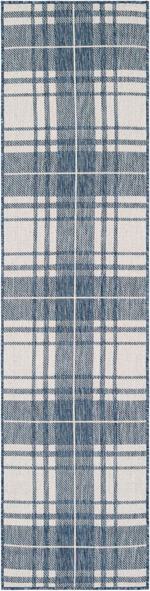 Blue 2' x 8' Outdoor Checkered Runner Area Rug Weather Resistant for Patio, Deck, Terrace, Balcony, Porch 100% Polypropylene Geometric Carpet for Sale at Rug Engine