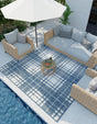 Blue 7' 10 x 7' 10 Outdoor Checkered Square Area Rug Weather Resistant for Patio, Deck, Terrace, Balcony, Porch 100% Polypropylene Geometric Carpet for Sale at Rug Engine