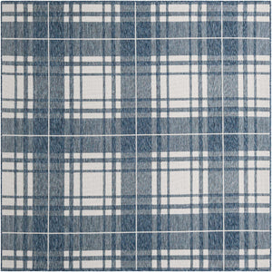 Blue 7' 10 x 7' 10 Outdoor Checkered Square Area Rug Weather Resistant for Patio, Deck, Terrace, Balcony, Porch 100% Polypropylene Geometric Carpet for Sale at Rug Engine