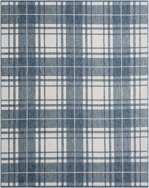 Blue 7' 10 x 10' Outdoor Checkered Rectangle Area Rug Weather Resistant for Patio, Deck, Terrace, Balcony, Porch 100% Polypropylene Geometric Carpet for Sale at Rug Engine