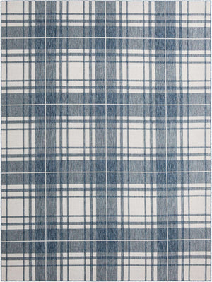 Blue 9' x 12' Outdoor Checkered Rectangle Area Rug Weather Resistant for Patio, Deck, Terrace, Balcony, Porch 100% Polypropylene Geometric Carpet for Sale at Rug Engine