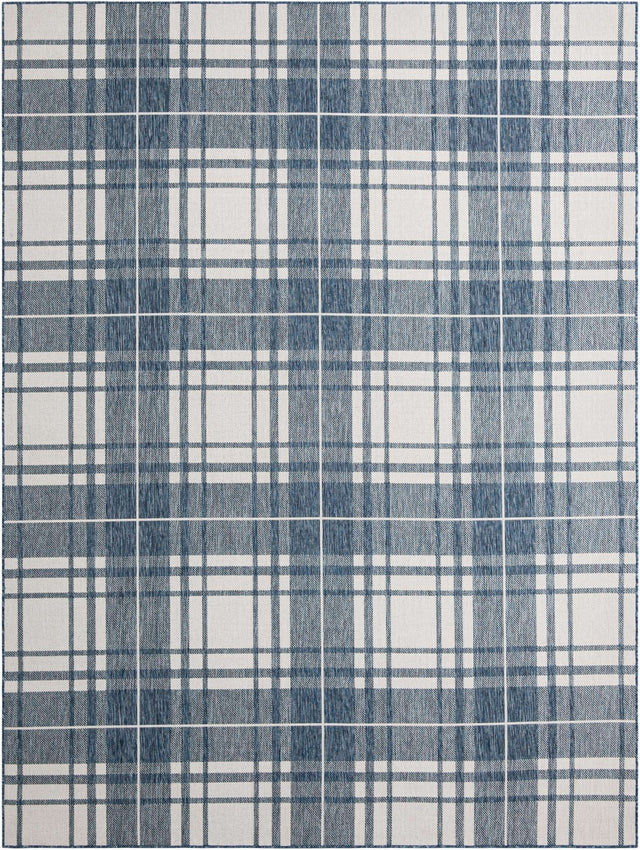Blue 9' x 12' Outdoor Checkered Rectangle Area Rug Weather Resistant for Patio, Deck, Terrace, Balcony, Porch 100% Polypropylene Geometric Carpet for Sale at Rug Engine