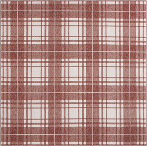 Red 10' x 10' Outdoor Checkered Square Area Rug Weather Resistant for Patio, Deck, Terrace, Balcony, Porch
