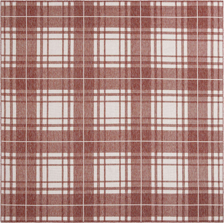 Red 10' x 10' Outdoor Checkered Square Area Rug Weather Resistant for Patio, Deck, Terrace, Balcony, Porch