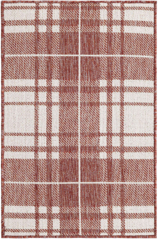 Red 2' x 3' 1 Outdoor Checkered Rectangle Area Rug Weather Resistant for Patio, Deck, Terrace, Balcony, Porch 100% Polypropylene Geometric Carpet for Sale at Rug Engine