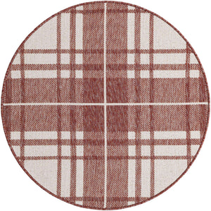 Red 3' 1 x 3' 1 Outdoor Checkered Round Area Rug Weather Resistant for Patio, Deck, Terrace, Balcony, Porch 100% Polypropylene Geometric Carpet for Sale at Rug Engine