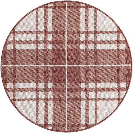 Red 3' 1 x 3' 1 Outdoor Checkered Round Area Rug Weather Resistant for Patio, Deck, Terrace, Balcony, Porch 100% Polypropylene Geometric Carpet for Sale at Rug Engine