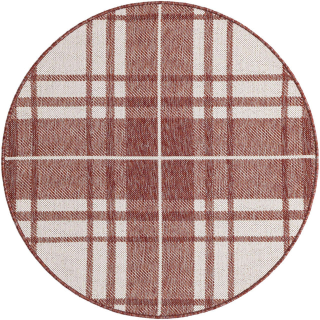 Red 3' 1 x 3' 1 Outdoor Checkered Round Area Rug Weather Resistant for Patio, Deck, Terrace, Balcony, Porch 100% Polypropylene Geometric Carpet for Sale at Rug Engine