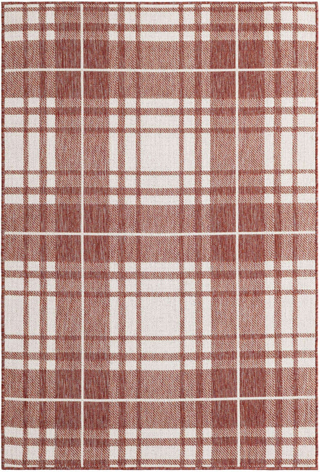 Red 4' 1 x 6' 1 Outdoor Checkered Rectangle Area Rug Weather Resistant for Patio, Deck, Terrace, Balcony, Porch 100% Polypropylene Geometric Carpet for Sale at Rug Engine