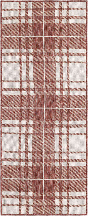Red 2' x 5' 3 Outdoor Checkered Runner Area Rug Weather Resistant for Patio, Deck, Terrace, Balcony, Porch 100% Polypropylene Geometric Carpet for Sale at Rug Engine